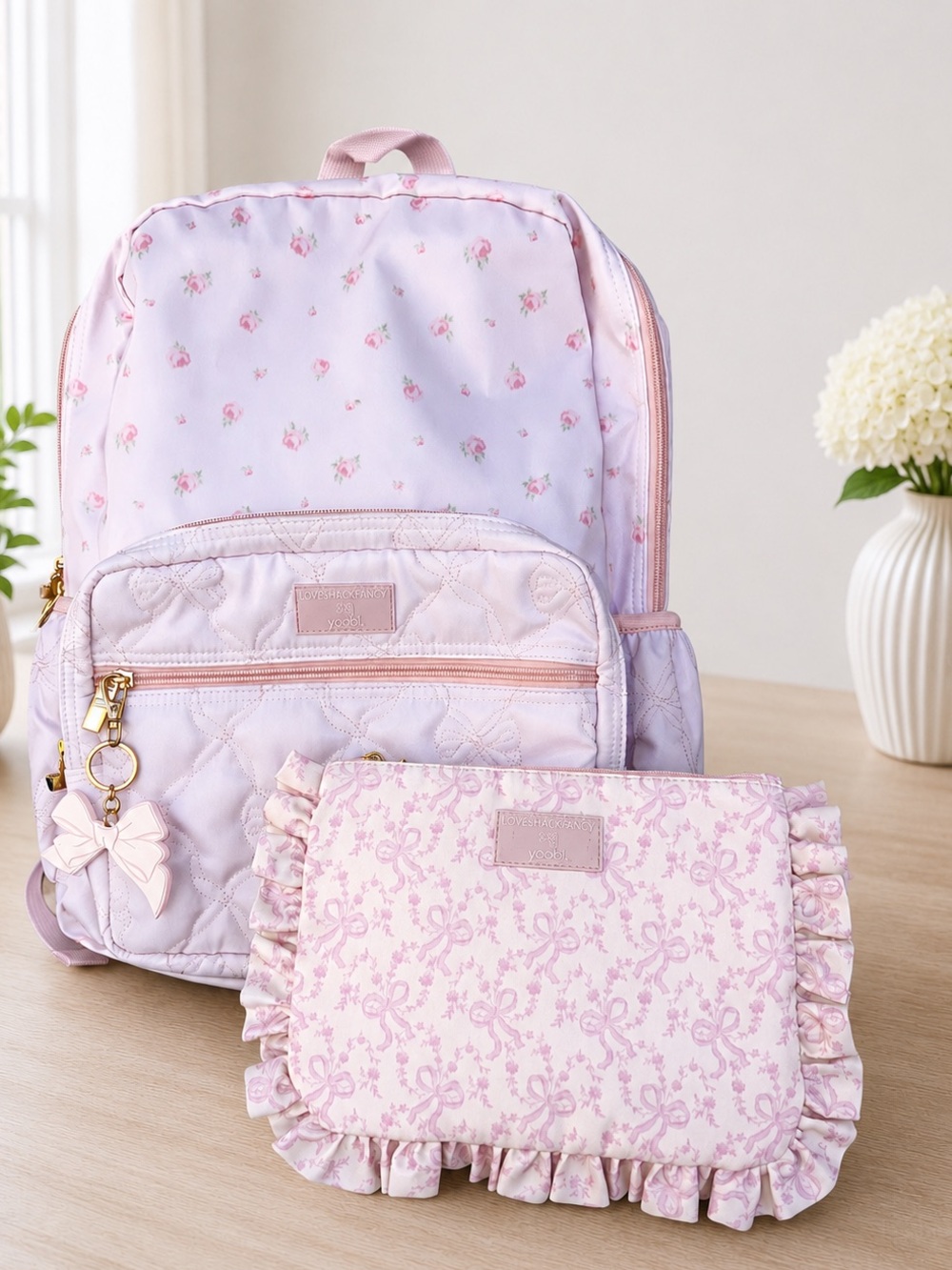 LoveShackFancy Backpack and Bow Flat Zip Pencil Case Set